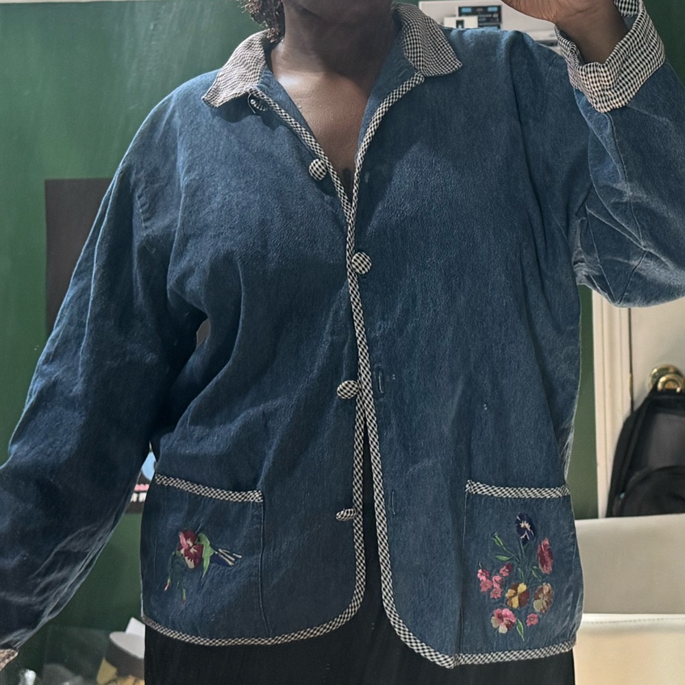 Teddi Blue Denim Jacket with Floral Accents